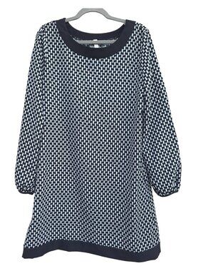 POINT Geometric Knit Midi Dress Long Sleeve Shift Contrast Trim Size Large
